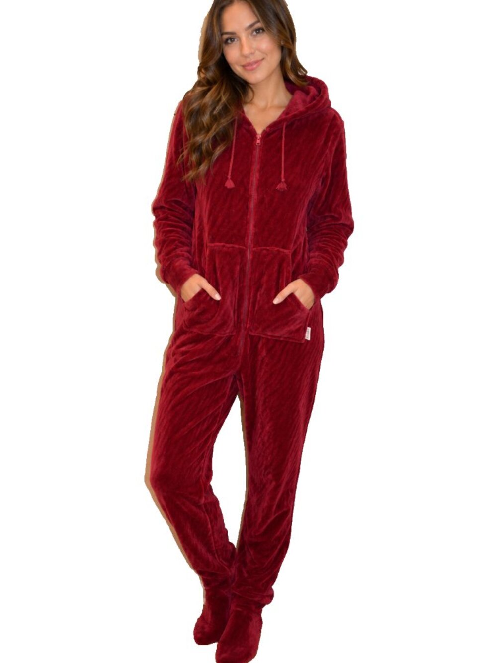 PajamaGram One Piece Maroon Pajama Jumpsuit Hoodie Footie Zip Front sz Large